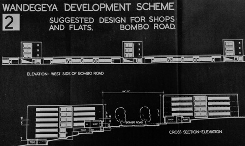 Figure 3. Wandegeya Development Scheme 2. Cross section-elevation, Bombo Road. (UNA.71/C464).