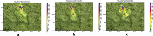 Figure 13. MCMA affectation due to SO2 emissions from the CTFPR, estimated by the AQFS-CdMX system for selected days and hours: (a) January 14, 2018 (10:00 LT), (b) March 14, 2018 (06:00 LT) and (c) April 2, 2019 (07:00 LT).