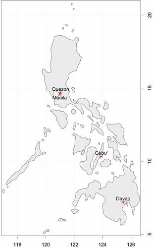 Figure 1. Geographic location of the four tropical cities.