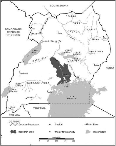 Figure 3. Map of Uganda indicating key study areas north of Kampala. Source: the authors.