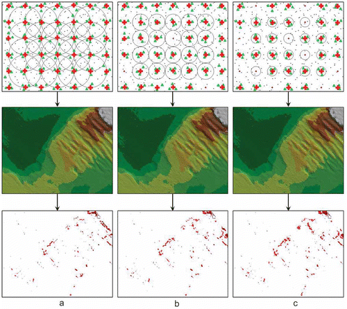 Figure 6. Bottom models created with a high measurement point density for decreasing search radii.