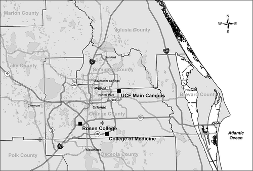 Figure 1. Location map showing UCF and surroundings in central Florida.