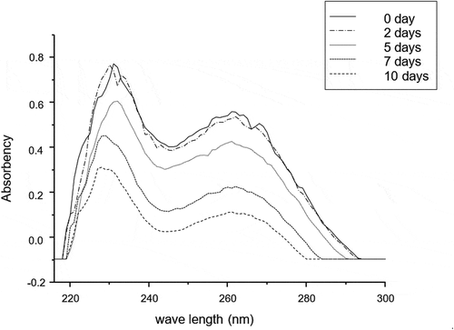 Figure 3. UV scanning result of glycosides extracts of control during different storage time.