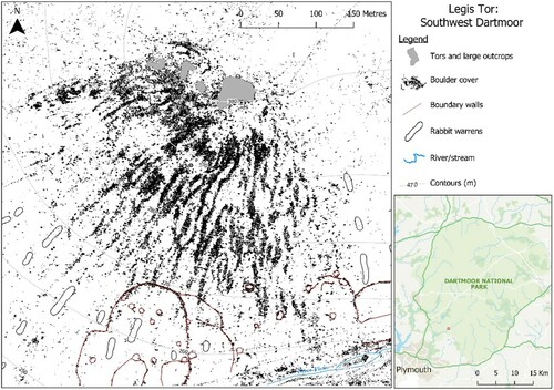 Figure 13. Geomorphology map of Legis Tor, Southwest Dartmoor.