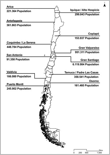 Figure 1. Chilean cities with transport surveys.Source: Own elaboration based on INE (Citation2018).