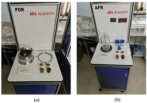 Figure 3. (a) Porosity test rig and (b) Airflow resistivity test rig.