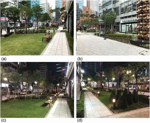 Figure 2. Site B views: (a, b), daytime view; (c, d), nighttime view.