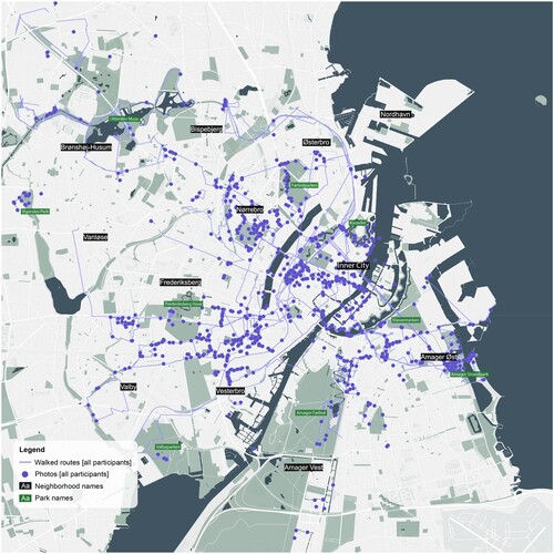 Figure 3. Map of images and walked routes submitted during photovoice.