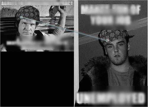 Figure 10. Feature matches based on Scumbag Steve’s iconic hat, carrying over its original meaning to subsequent versions.