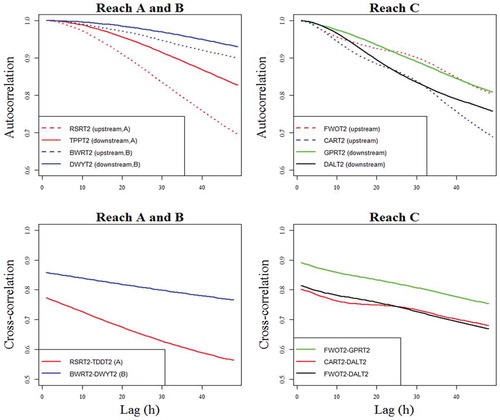 Figure 2. Auto- and cross-correlation of streamflow observations.