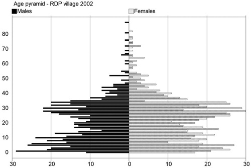 Figure 4. Age pyramid of the RDP village in 2002.
