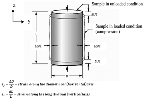 Figure 1. Determination of Poisson ratio using the uniaxial compression test.
