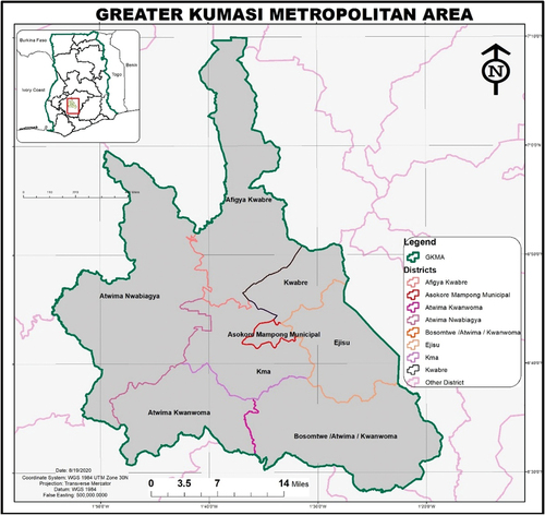 Figure 2. Map of greater Kumasi metropolitan area. Source Author’s construct based on data extracted from the land use planning and management system (2020).