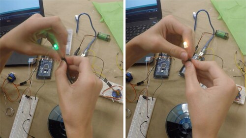 Figure 11. Making an e-sculpture with alternating LED colours.