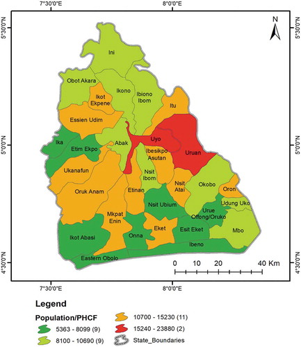 Figure 3. Distribution of population (at LGA level) per PHCF.