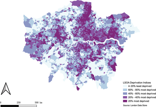 Figure 1. Most and least deprived areas in London.