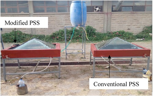 Figure 1. Experimental set-up of the conventional and modified pyramid solar still.