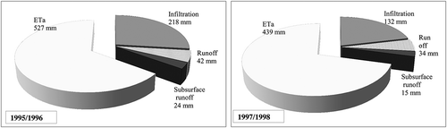 Fig. 10 Overall water balance for 1995 and 1997 at the catchment scale (ETa: actual evapotranspiration).
