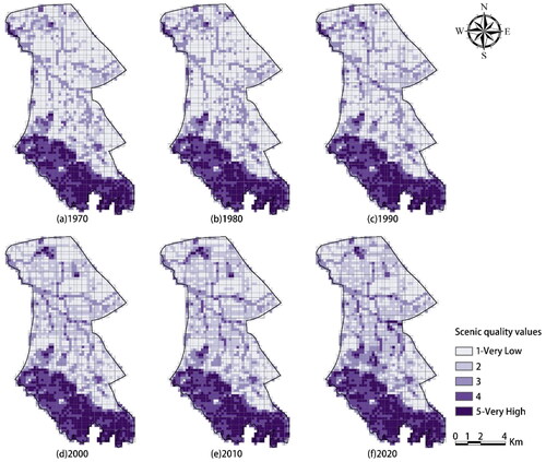 Figure 3. Visual quality assessment map for the study area, 1970–2020.