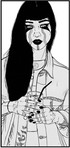 Figure 1. “Mississippian Black Metal Girl on a Friday Night”, Artist Hotvlkuce Harjo