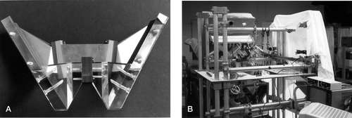 Figure 1. Photographs of the pelvic model made of perspex and aluminium (A), and the loading apparatus (B).