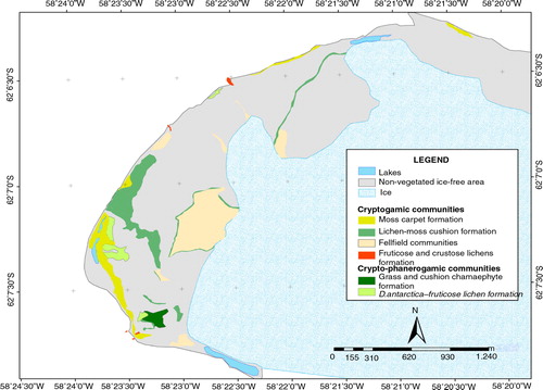 Fig. 2 Spatial distribution of plant communities at Hennequin Point, King George Island.