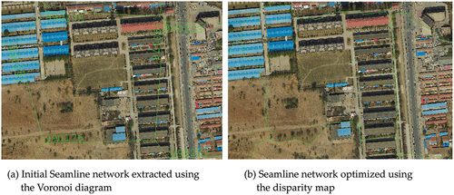 Figure 6. Fully automatic extraction of the seamline network in a dense area of buildings.