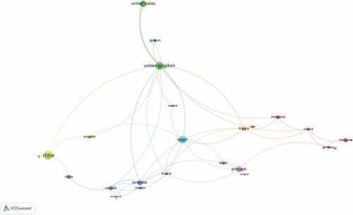 Figure 3. Network visualisation map of the citation by countries.