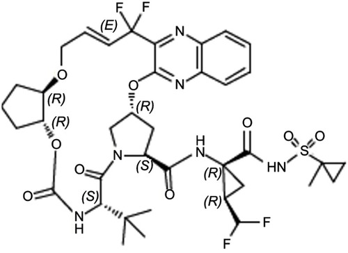 Figure 3 The chemical structure of glecaprevir (C38H46F4N6O9S).