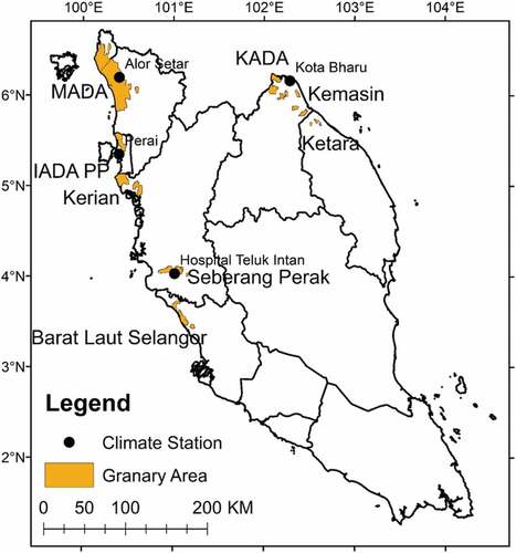Figure 1. Granary areas in Peninsular Malaysia.
