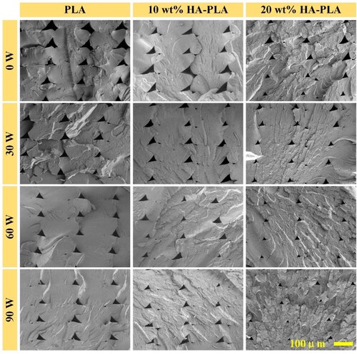 Figure 9. Cross-sectional morphologies of the as-fabricated specimens constructed with various ultrasonic powers.