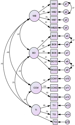 Figure 1. Standardized factor loadings of the full model.