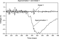 Figure 14. Approximation A1 and detail D1 close to the onset of the transient.