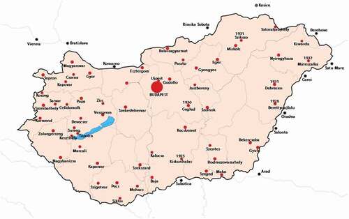 Figure 1. Hospitals in Hungary, 1938.