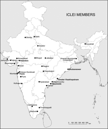 Figure 1. The map of the Indian members of ICLEI SA.