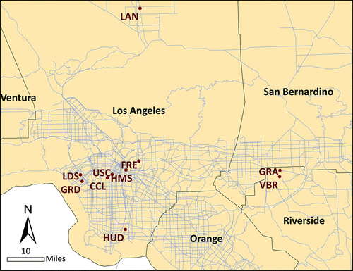 FIG. 1 Map of 10 monitoring locations used in this study.