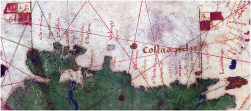 Figure 1. The coast of present-day Venezuela depicted on the map of Juan de La Cosa dated to 1500 (Museo Naval de Madrid, MNM 00257).