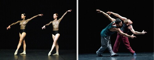 Figure 1. The Duo Project by William Forsythe. (left) Duo with dancers Allison Brown and Jill Johnson in 2003 © Jack Vartoogian/FrontRowPhotos. (right) DUO2015 with dancers Riley Watts and Brigel Gjoka © Bill Cooper.