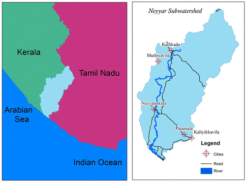 Figure 1. General keymap of Neyyar sub-watershed tells about the location and its pathway of roads, Neyyar river, and settlements.