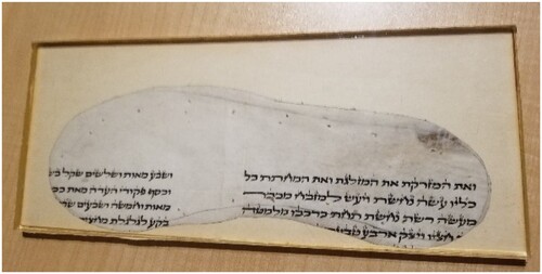 Figure 2. Strips of Pentateuchal scroll cut into shape by a cobbler. Cecil Roth Collection. Beth Tzedec Museum. Toronto.