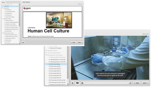 Figure 3. Overview of the unit Human Cell Culture in the virtual laboratory in the DMU e-Parasitology (Images courtesy of DMU; 2018). Available at: http://parasitology.dmu.ac.uk/learn/laboratory.htm