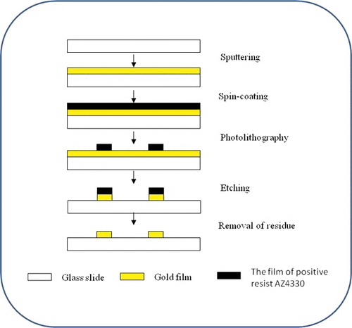 Figure 1. Schematic of procedures for preparing lithographic microelectrode chips.