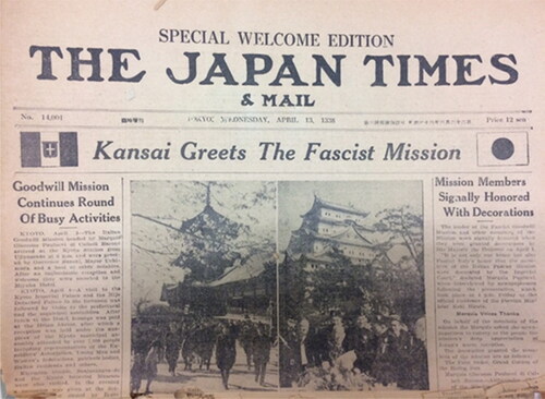 Figure 3. The Japan Times, published on 13 April 1938 (source: ASMAE Japan Archive, Affari Politici 1931–1945, folder 11).