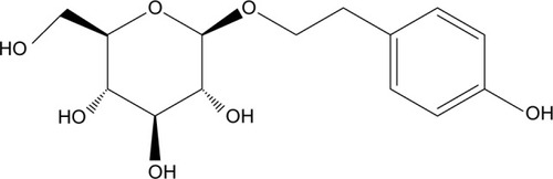 Figure 1 Chemical structure of salidroside, 2-(4-hydroxyphenyl) ethyl-β-d-glucopyranoside (molecular formula: C14H20O7; molecular weight: 300.31; CAS registry number: 10338-51-9; PubChem CID: 159278).