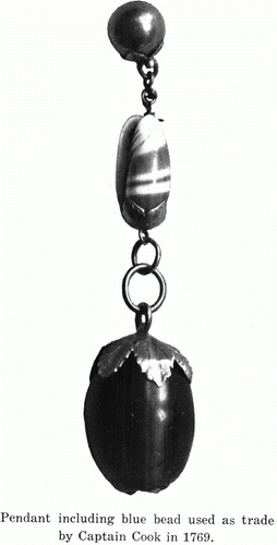 Figure 1  Pendant including trading bead attributed to Cook, photographed 1930 (photo: Journal of the Polynesian Society).