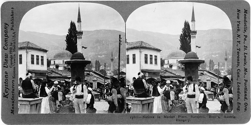 FIGURE 9 This 1910 depiction of a market place in Sarajevo is found in the stereograph files. “Natives in market place, Sarajevo, Bosnia, Austria-Hungary.” Keystone View Company, 1910, http://hdl.loc.gov/loc.pnp/cph.3c06349.