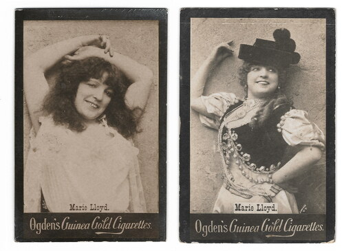 Marie Lloyd posing for cigarette cards issued by Ogden’s (author’s collection).