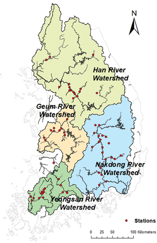 Figure 1. Stations for observation of sediment discharge in South Korea.