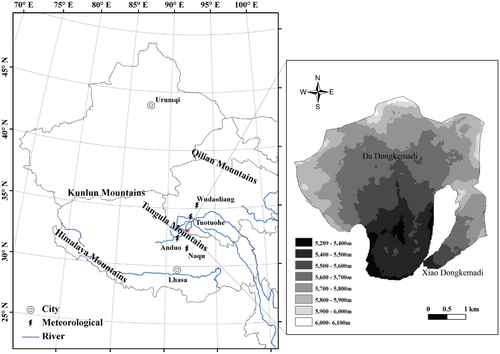 FIGURE 1. Map of the Dongkemadi Glacier. Coordinates refer to UTM zone 46N.