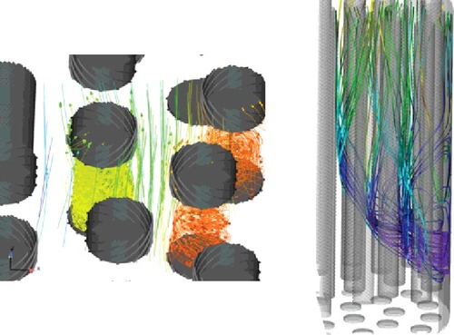 Figure 5. Streamlines. Left: at the top of Element 2. Right: from the injection boundary.